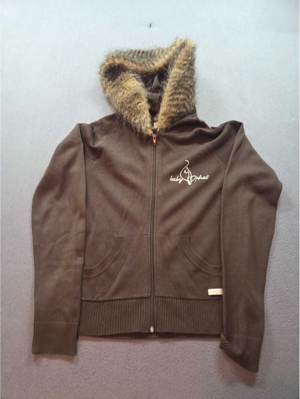 women's vintage Baby Phat brown faux-fur trim zip-up hoodie size M
